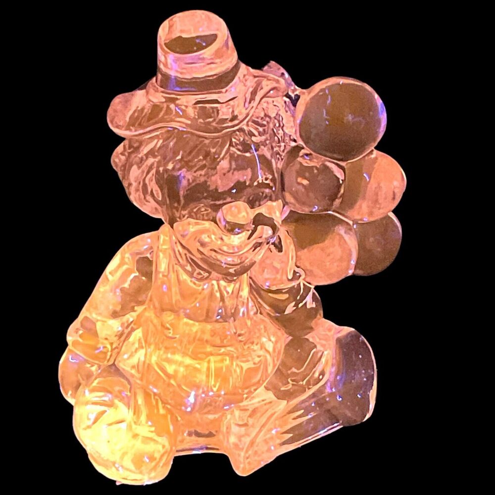 Balloon Clown Art Glass Figurine Cadmium Glow Eros Lavender 1981 Mosser with Box